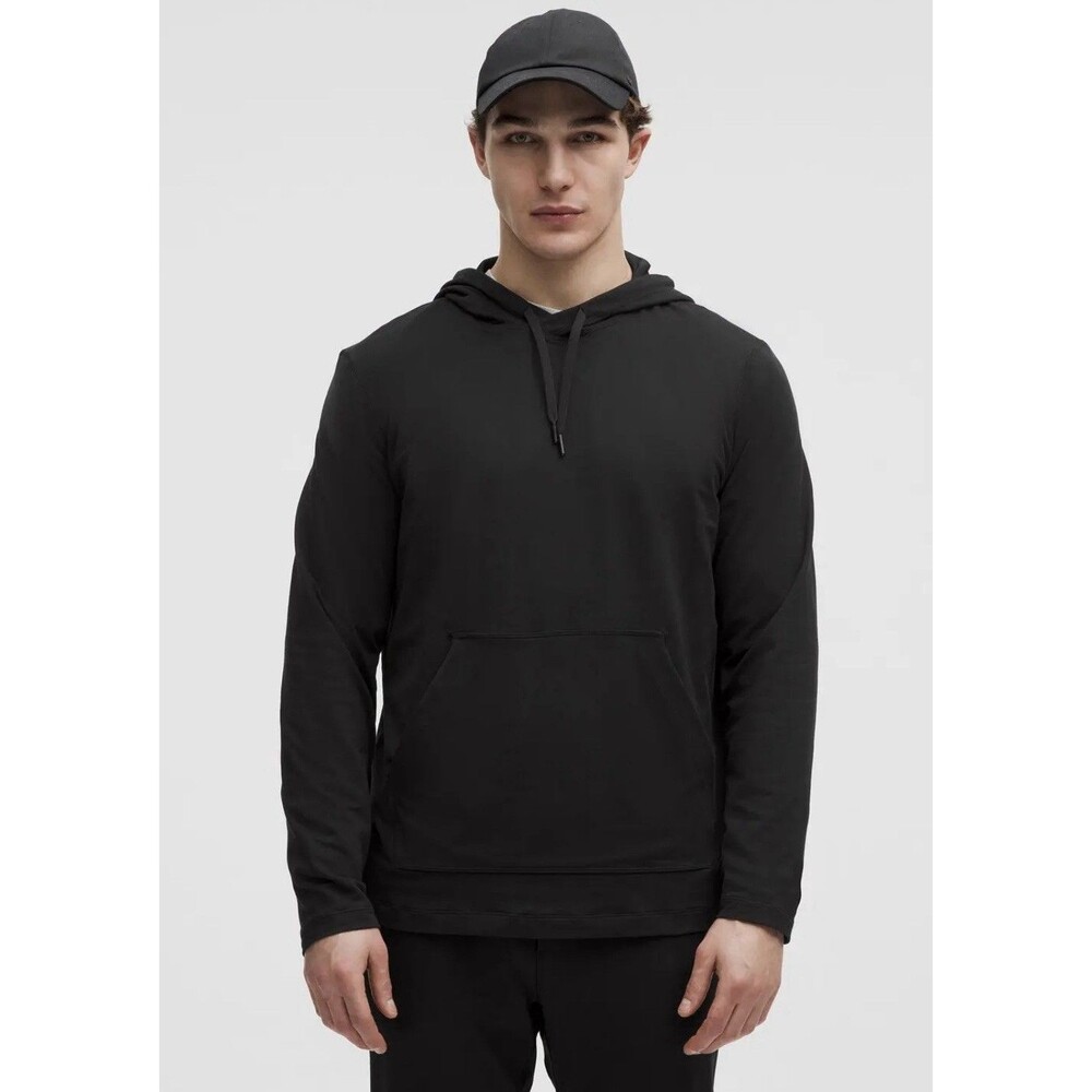 Lululemon Mens Soft Jersey Pullover Hoodie Black Relaxed Stretch Size M
